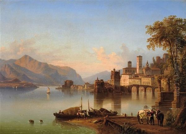 Am Gardasee. Blick Auf Eine Stadt Im Abendrot Oil Painting by Henry Jackel