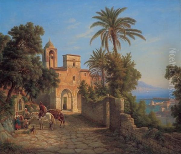 Blick Auf Terracina Vom Kloster Dottrinari Oil Painting by Henry Jackel