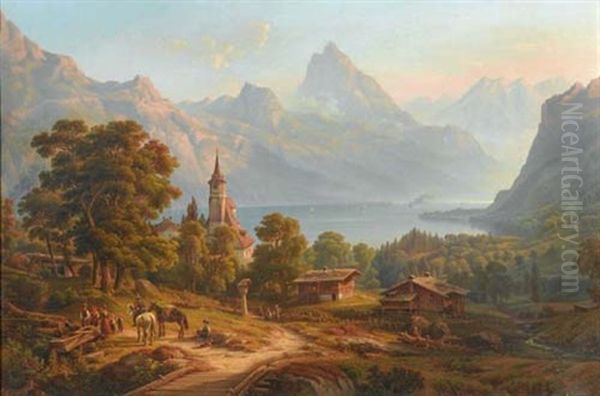 Vierwaldstattersee, Landschaft Im Abendlicht Oil Painting by Henry Jackel