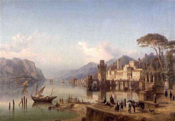 Sonnenbeschienene Stadt An Einem Oberitalienischen See Oil Painting by Henry Jackel