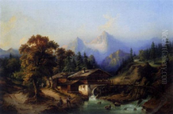 A Cabin Beneath The Mountains Oil Painting by Henry Jackel