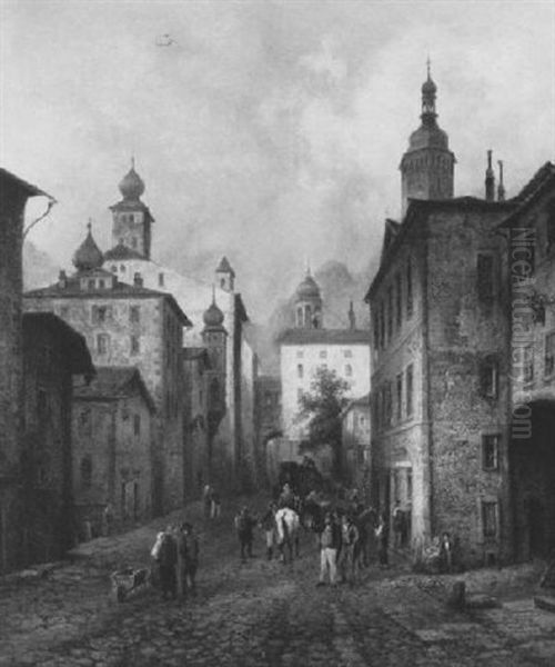 In Einer Kleinen Stadt Im Rhonetal Oil Painting by Henry Jackel