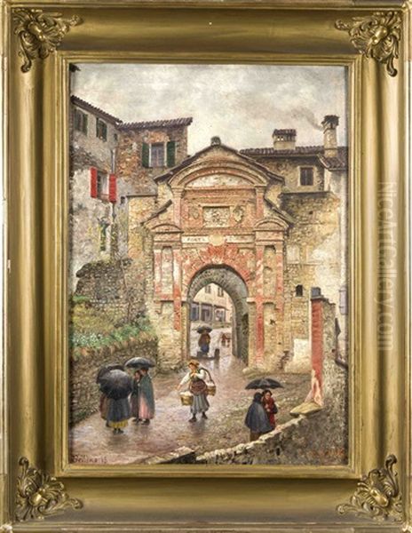 Ansicht Der Norditalienischen Stadt Belluno Mit Blick Auf Ein Altes Stadttor Mit Figurenstaffage Oil Painting by Robert Jaeckel