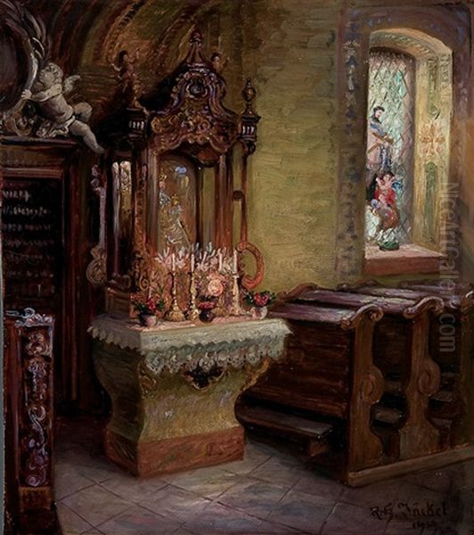 Interior Church Scene With Marian Shrine Oil Painting by Robert Jaeckel