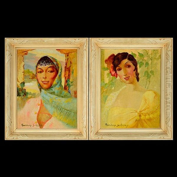 Girl Of Seville No. 8; Moor Girl No. 7 (2 Works) Oil Painting by Oscar Theodore Jackman