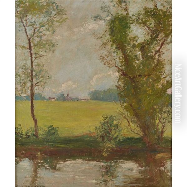 River Landscape Oil Painting by Frederick William Jackson