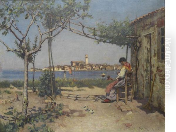 Sitting In The Shade Overlooking Chioggia Oil Painting by Frederick William Jackson