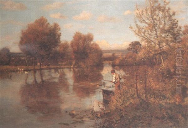 Fishing On An Autumn River Oil Painting by Frederick William Jackson