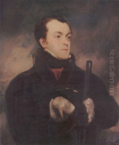 Portrait Of Captain Lyon, R.n., In A Fur-trimmed Coat, Holding A Gun Oil Painting by John Jackson