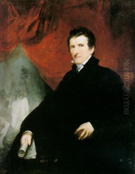 Portrait Of Antonio Canova Seated, A View Of His Studio Beyond Oil Painting by John Jackson