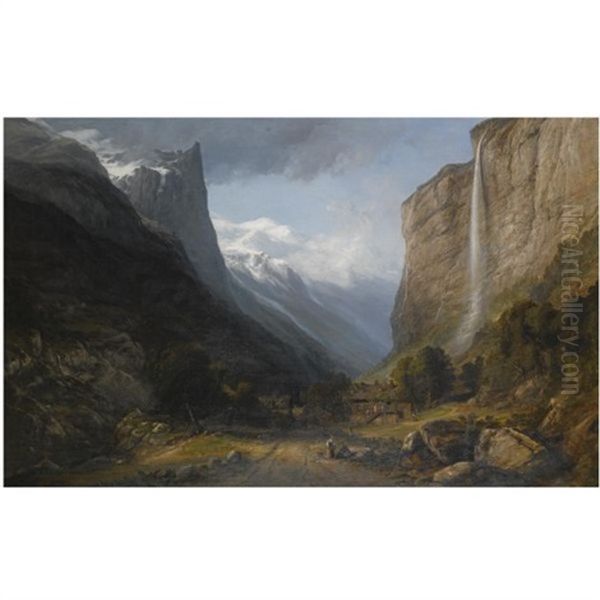 Fall Of Staubach Falls, Lauterbrunnet, Switzerland Oil Painting by Samuel Jackson