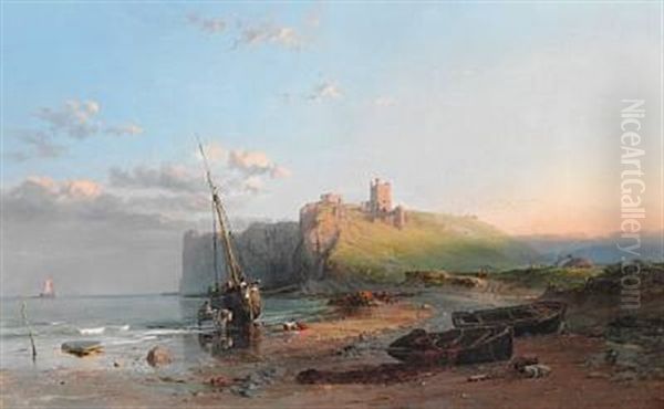 Ruins Of Dunstanborough Castle. A Calm Evening Oil Painting by Samuel Phillips Jackson