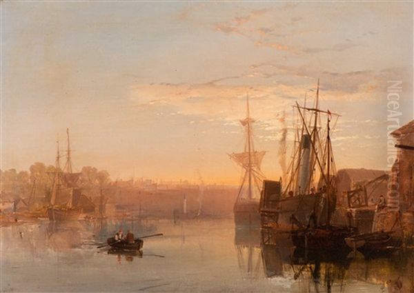 Evening Mood In The Harbour Oil Painting by Samuel Phillips Jackson