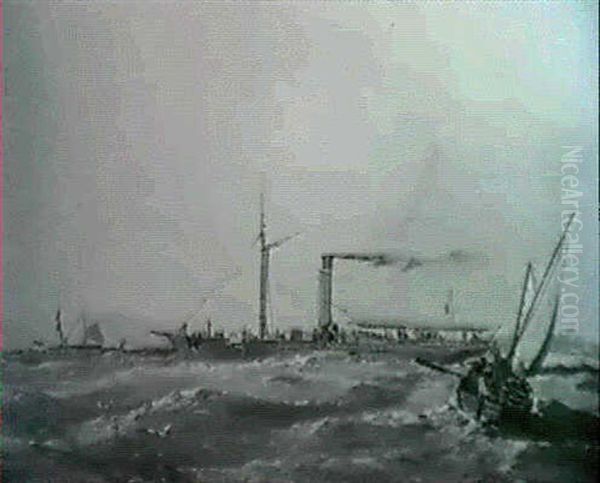 A Steamship Oil Painting by Samuel Phillips Jackson