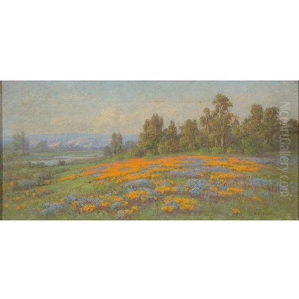 California Landscape With Poppies And Lupine Oil Painting by William Franklin Jackson