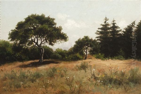 Trees And White Flowers In A Summer Landscape Oil Painting by William Franklin Jackson