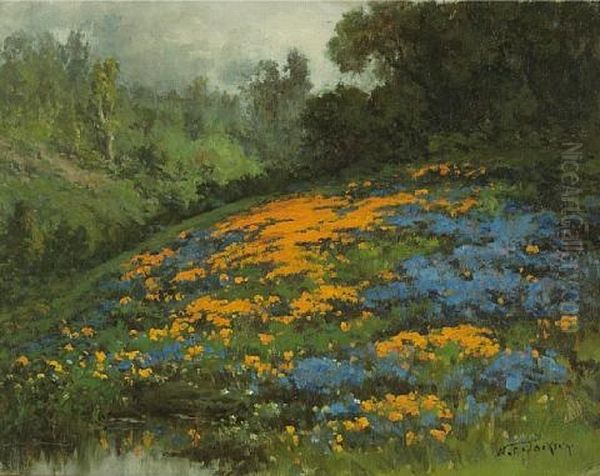 California Hillside With Poppies And Lupine Oil Painting by William Franklin Jackson