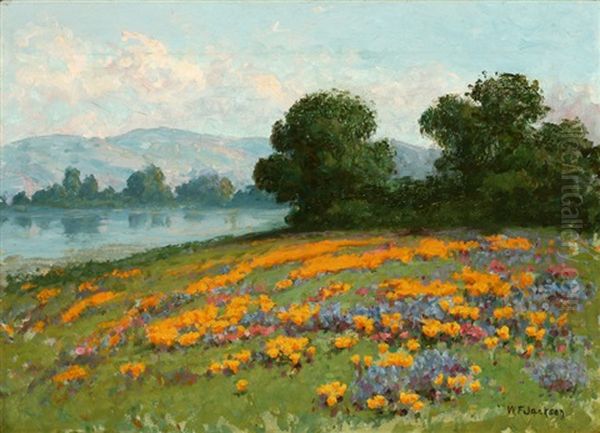 California Landscape With Wildflowers Oil Painting by William Franklin Jackson