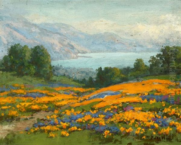 California Poppy And Lupine Landscape Oil Painting by William Franklin Jackson