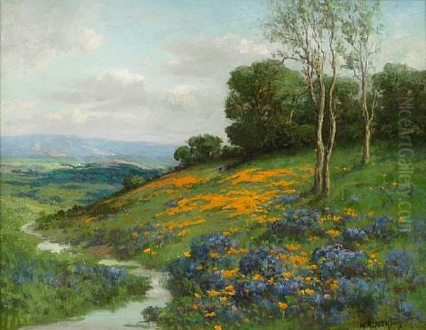 Early Spring, Sonoma, California Poppies And Lupine Oil Painting by William Franklin Jackson