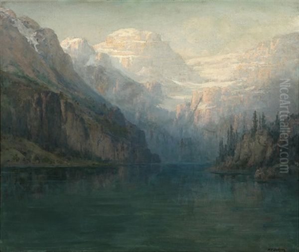 Lake In Mountain Landscape Oil Painting by William Franklin Jackson