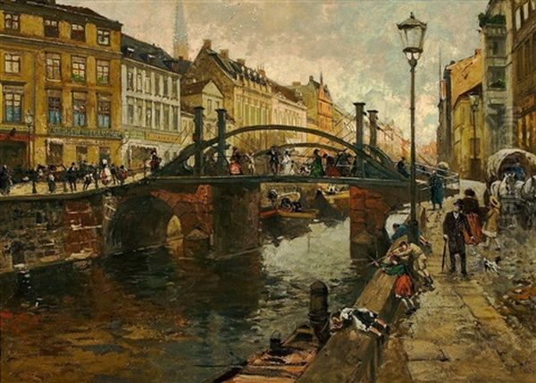 Die Jungfernbrucke, Berlin Oil Painting by Julius Jacob the Younger