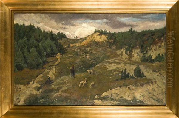 Markische Landschaft Mit Schaferin Oil Painting by Julius Jacob the Younger