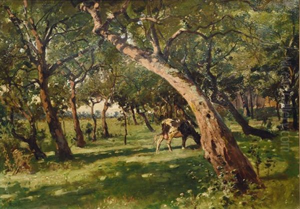 Garden With Trees Oil Painting by Julius Jacob the Younger