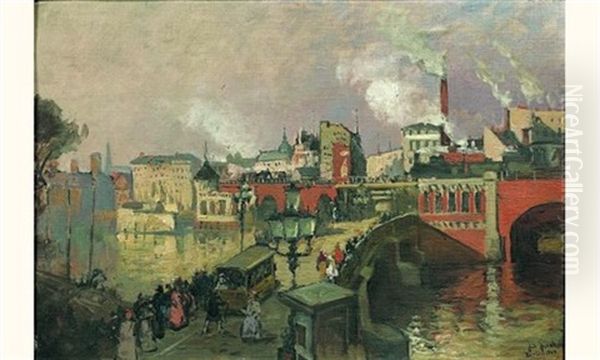 Un Pont A Berlin Oil Painting by Julius Jacob the Younger