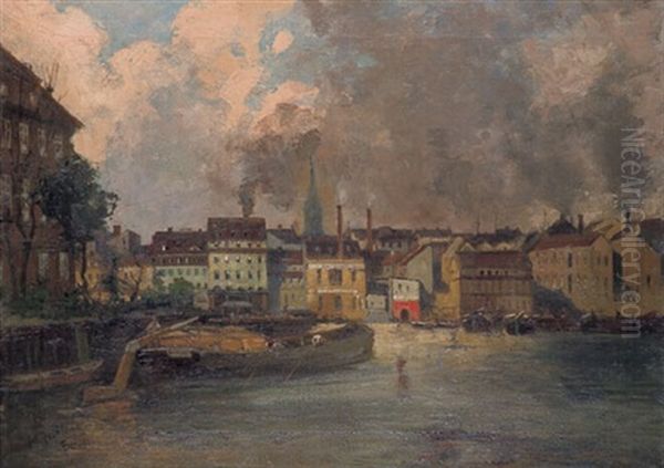 Blick Von Der Inselbrucke Auf Die Stralauer Strase Oil Painting by Julius Jacob the Younger