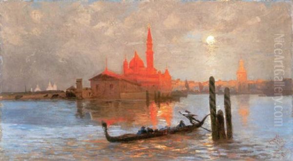 Blick Auf S. Giorgio Maggiore Im Abendlicht Oil Painting by Julius Jacob the Younger