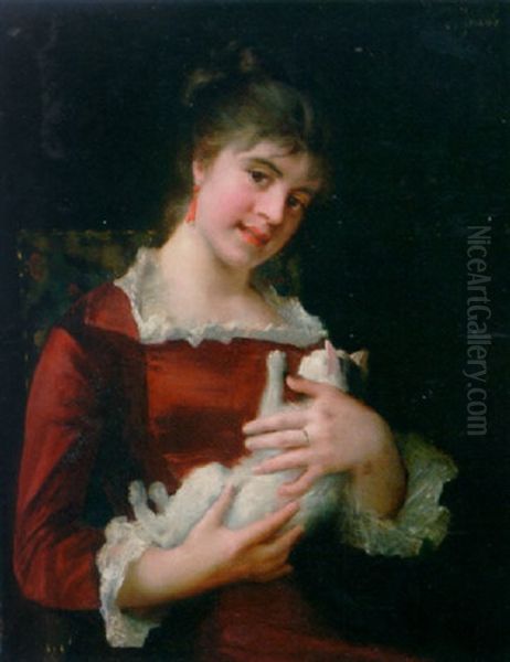 The Payfull Kitten Oil Painting by Julius Jacob the Younger