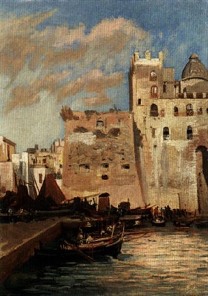 The Old Sarazene Castle In Pozzuoli Oil Painting by Julius Jacob the Younger