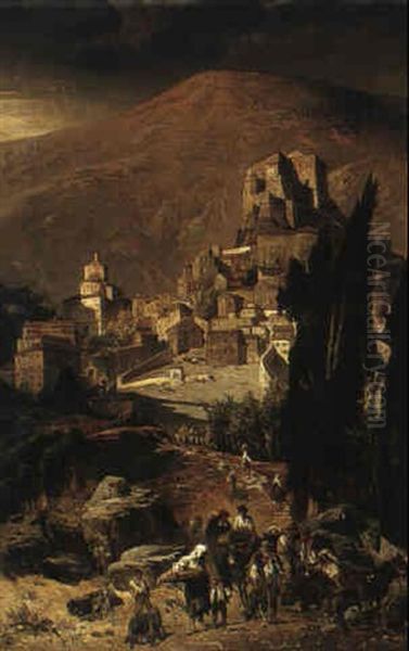 View Of Rocca Sinibalda, Italy Oil Painting by Julius Jacob the Younger