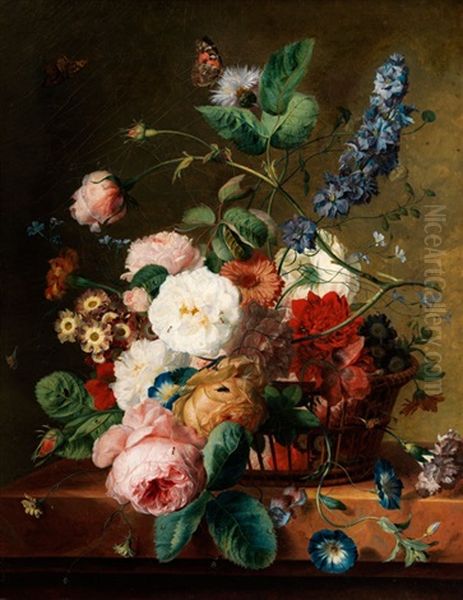 Blumenstilleben Mit Schmetterlingen Und Insekten Oil Painting by Moise Jacobber