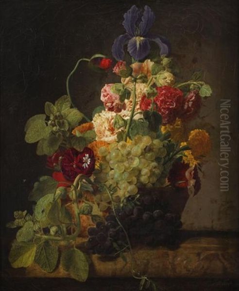 Le Panier De Fleurs Et De Fruits Oil Painting by Moise Jacobber