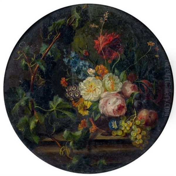 Fleurs Et Fruits Sur Un Entablement Oil Painting by Moise Jacobber