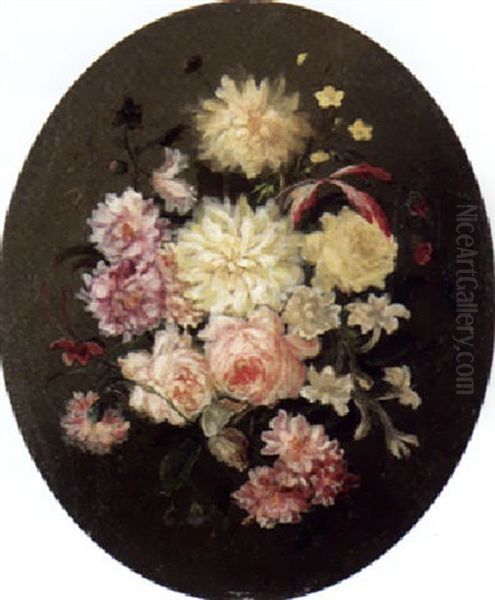 Stilleben Mit Rosen, Dahlien Und Lilien Oil Painting by Moise Jacobber