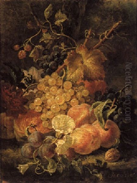 A Still Life With Grapes, Prunes And Peaches Oil Painting by Moise Jacobber