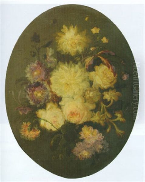 A Flower Still Life With Peonies, Dahlilas And Carnations Oil Painting by Moise Jacobber