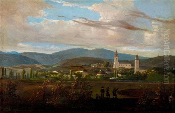 Landscape With Steam Engine By Tokaj (tarcal) Oil Painting by Karoly Jacobey