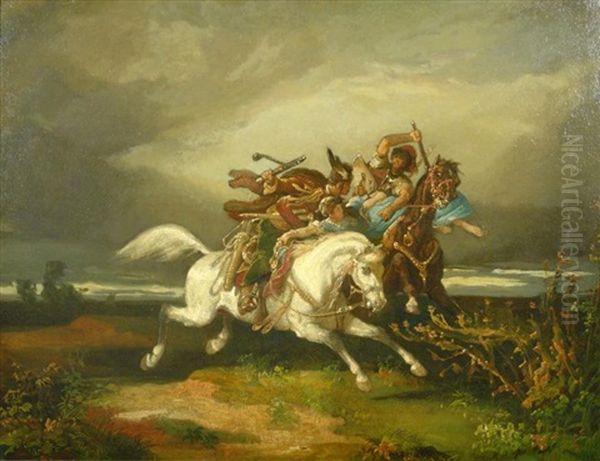 Kampf Zu Pferde Oil Painting by Karoly Jacobey