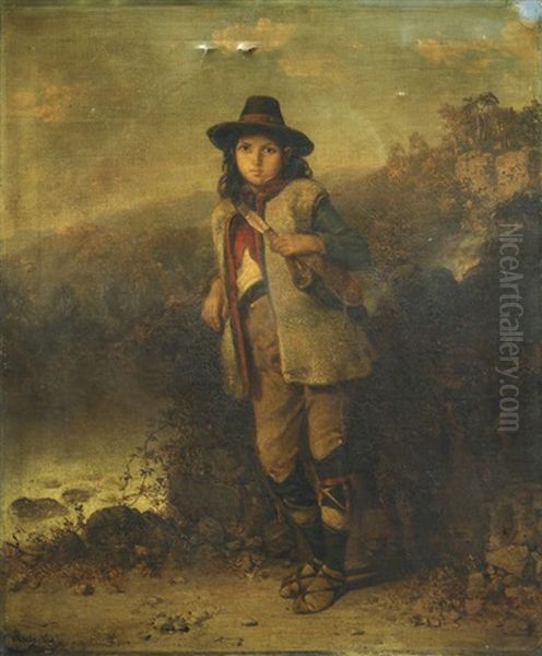 A Figure In A Mountain Landscape Oil Painting by Otto Reinhold Jacobi