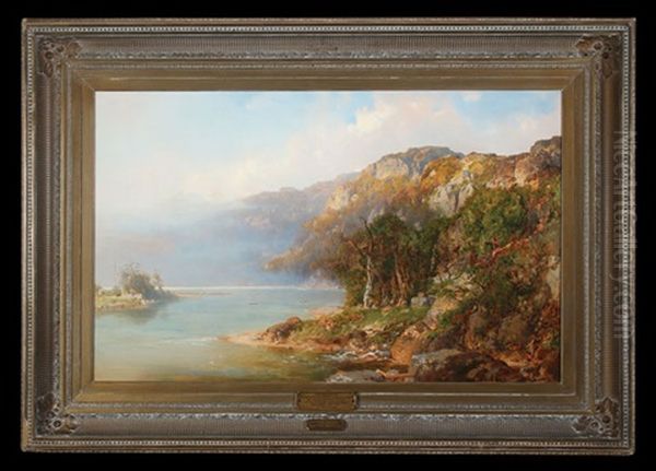 Expansive Fall Shoreline Landscape Oil Painting by Otto Reinhold Jacobi