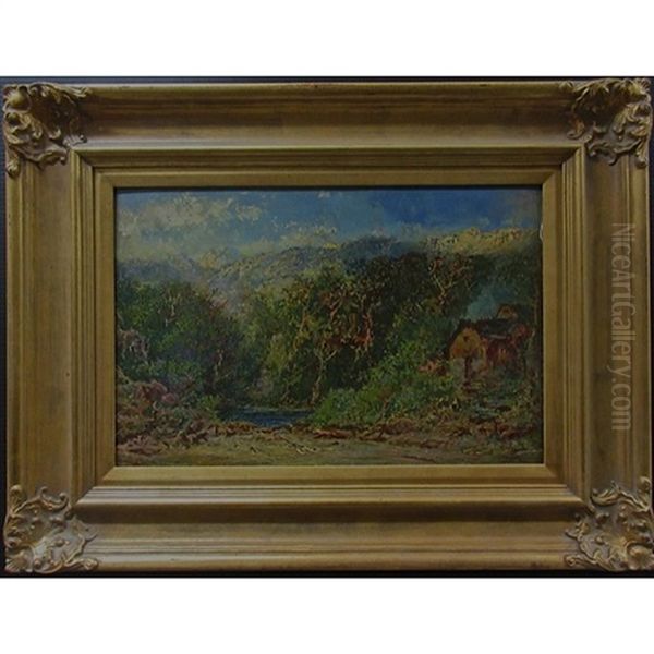 Cottage And Pond In A Valley Oil Painting by Otto Reinhold Jacobi