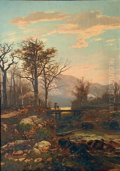 Evening Mood In The Mountains Oil Painting by Otto Reinhold Jacobi