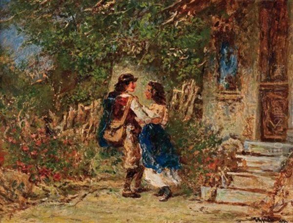 Courtship Oil Painting by Otto Reinhold Jacobi