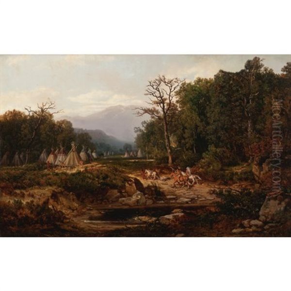 Indian Encampment Oil Painting by Otto Reinhold Jacobi