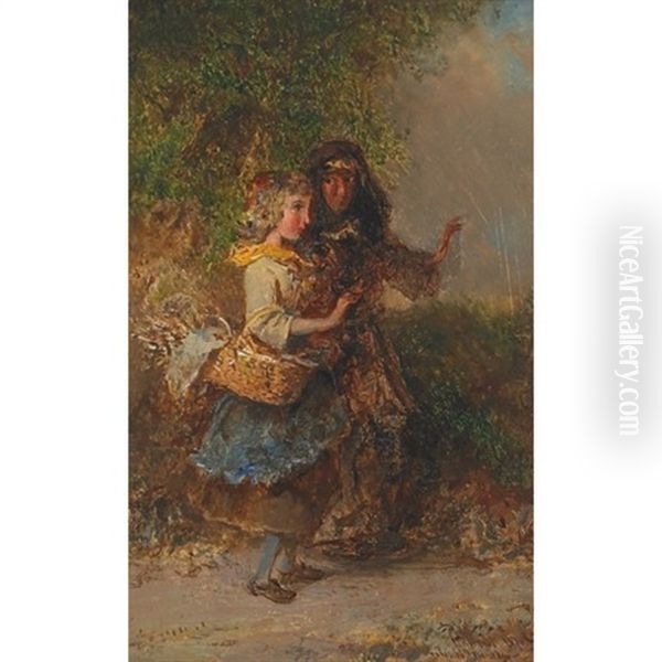 Mother And Daughter Oil Painting by Otto Reinhold Jacobi