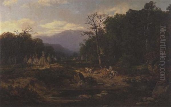 Indian Encampment Oil Painting by Otto Reinhold Jacobi